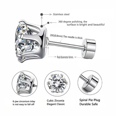 Des boucles d'oreilles en acier titane à aiguille fine en acier inoxydable rond 18k en or plaqué en zircon