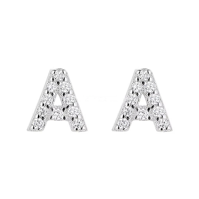 Boucles d'oreilles à lettres en argent sterling 925 Boucles d'oreilles à lettres en argent sterling ABC Bijoux Boucles d'oreilles à boucles d'oreilles en rhodium pour femmes