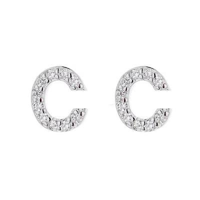 Boucles d'oreilles à lettres en argent sterling 925 Boucles d'oreilles à lettres en argent sterling ABC Bijoux Boucles d'oreilles à boucles d'oreilles en rhodium pour femmes