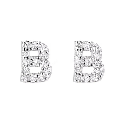 Boucles d'oreilles à lettres en argent sterling 925 Boucles d'oreilles à lettres en argent sterling ABC Bijoux Boucles d'oreilles à boucles d'oreilles en rhodium pour femmes