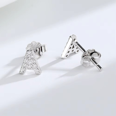 Boucles d'oreilles à lettres en argent sterling 925 Boucles d'oreilles à lettres en argent sterling ABC Bijoux Boucles d'oreilles à boucles d'oreilles en rhodium pour femmes