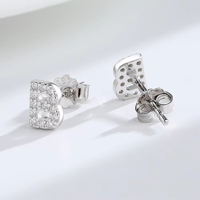 Boucles d'oreilles à lettres en argent sterling 925 Boucles d'oreilles à lettres en argent sterling ABC Bijoux Boucles d'oreilles à boucles d'oreilles en rhodium pour femmes
