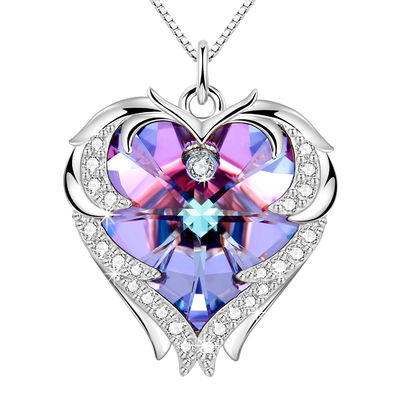 Sterling Silver Heart Pendant Necklace pourpre