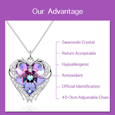 Sterling Silver Heart Pendant Necklace pourpre