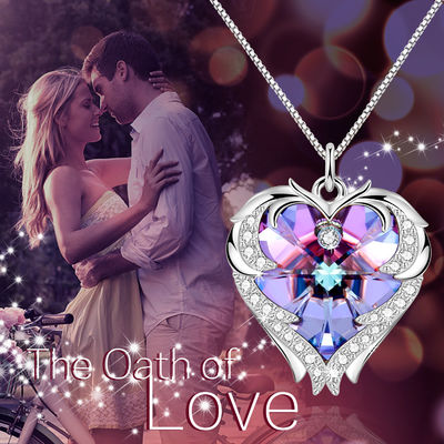 Sterling Silver Heart Pendant Necklace pourpre