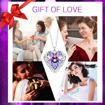 Sterling Silver Heart Pendant Necklace pourpre