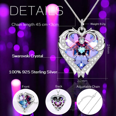 rose à la mode Crystal Heart Pendant de 18in 0.29oz Sterling Silver Heart Pendant Necklace