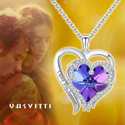 Sterling Silver Heart Pendant Necklace pourpre