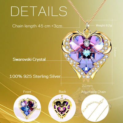 Rose Gold hypoallergénique 18 pouces collier pendant de coeur argenté solide de 8,2 grammes