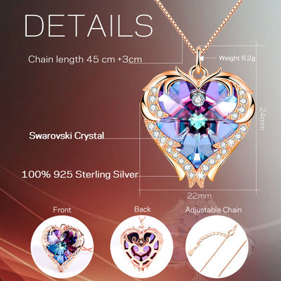 pendant de forme de coeur de 8.2g 1.5ft Crystal Heart Necklace Slightly Askew
