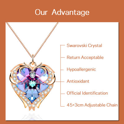 pendant de forme de coeur de 8.2g 1.5ft Crystal Heart Necklace Slightly Askew