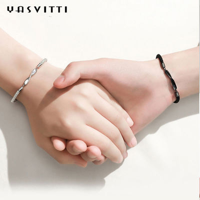 bracelet de ficelle de noir de 8.7in 7g Sterling Silver Jewelry Bracelets 3A CZ