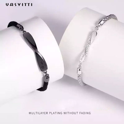 bracelet de ficelle de noir de 8.7in 7g Sterling Silver Jewelry Bracelets 3A CZ
