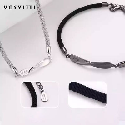 bracelet de ficelle de noir de 8.7in 7g Sterling Silver Jewelry Bracelets 3A CZ