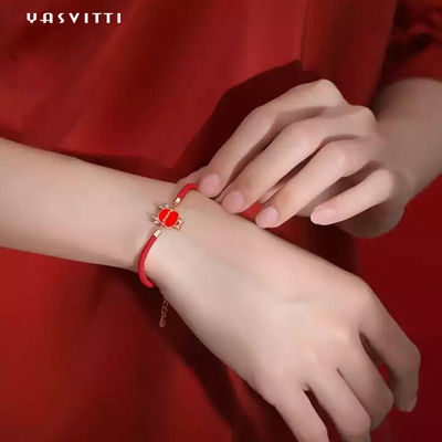19.5cm ODM rouge de bracelet de ficelle de Sterling Silver Jewelry Bracelets Heart CZ de 2,9 grammes