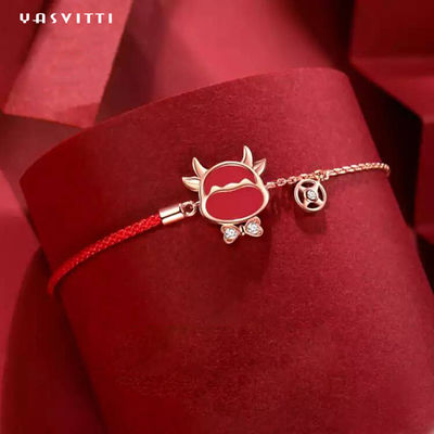 19.5cm ODM rouge de bracelet de ficelle de Sterling Silver Jewelry Bracelets Heart CZ de 2,9 grammes