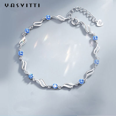 le rhodium à la mode de bracelets réglables argentés de 4.5g 0.62ft a plaqué Crystal Bracelet bleu