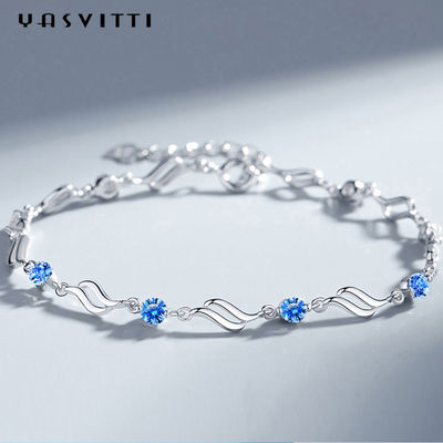 le rhodium à la mode de bracelets réglables argentés de 4.5g 0.62ft a plaqué Crystal Bracelet bleu