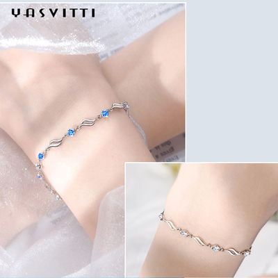 le rhodium à la mode de bracelets réglables argentés de 4.5g 0.62ft a plaqué Crystal Bracelet bleu