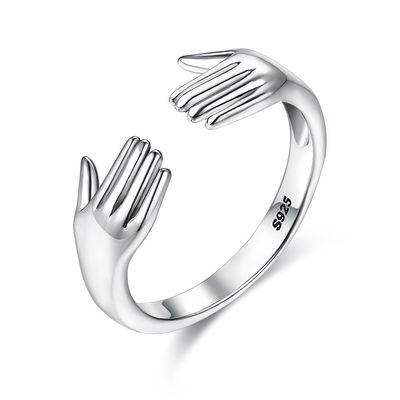 Anneau de Ring For Women 925 Sterling Silver Double Hand Shape de doigt