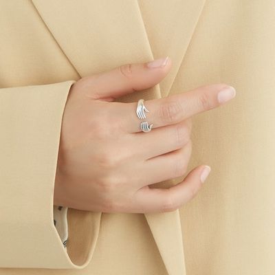 Anneau de Ring For Women 925 Sterling Silver Double Hand Shape de doigt