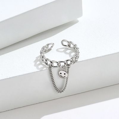 Anneau de sourire de visage de festival de 0.08CM 1.7g Sterling Silver Jewelry Rings Unisex