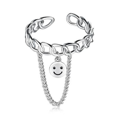 Anneau de sourire de visage de festival de 0.08CM 1.7g Sterling Silver Jewelry Rings Unisex
