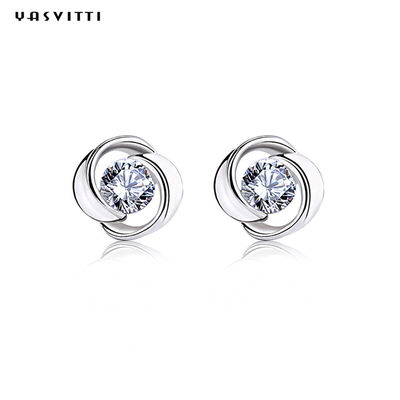 Trèfle Diamond Stud Earrings en cristal de Lucky Flower Zircon