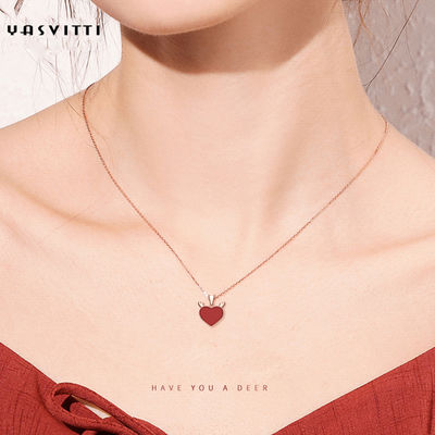collier à la mode de coeur d'Antler de cerfs communs de 3gram 15.7in Sterling Silver Heart Pendant Necklace