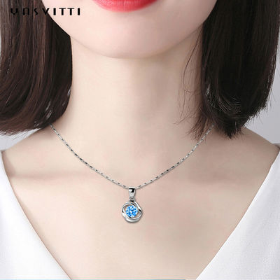 Bijoux pendants de colliers de pierre géométrique de luxe de Sterling Silver Necklace Blue Topaz