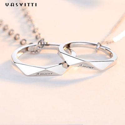 collier argenté solide d'acier inoxydable de Ring Necklace 0.14oz d'amour de 2mm 33ft