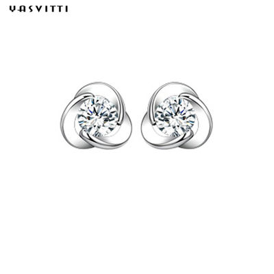 Trèfle simple Diamond Earrings de 925 de Sterling Silver Clover Zircon Earrings de fleur de Zircon boucles d'oreille de goujon