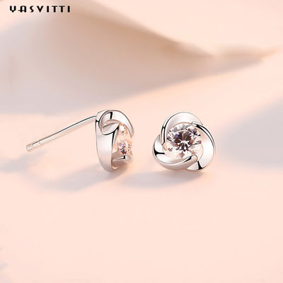 Trèfle simple Diamond Earrings de 925 de Sterling Silver Clover Zircon Earrings de fleur de Zircon boucles d'oreille de goujon