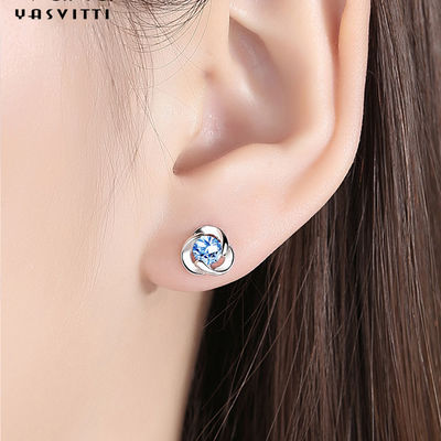 Trèfle simple Diamond Earrings de 925 de Sterling Silver Clover Zircon Earrings de fleur de Zircon boucles d'oreille de goujon