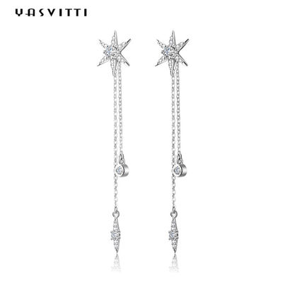 étoile argentée Diamond Tassel Earrings de 73.5mm 0.1oz Sterling Silver Jewelry Earrings S925