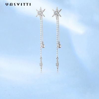 étoile argentée Diamond Tassel Earrings de 73.5mm 0.1oz Sterling Silver Jewelry Earrings S925