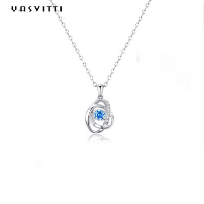 1,1 grammes 16.76mm Sterling Silver Jewelry Necklaces 5A CZ Sapphire Stone Necklace