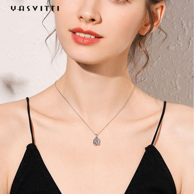 1,1 grammes 16.76mm Sterling Silver Jewelry Necklaces 5A CZ Sapphire Stone Necklace