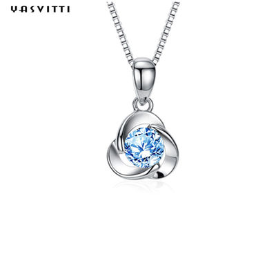 Collier de galvanoplastie d'alliage de collier bleu de Crystal Pendant Simple Zircon Ladies de trèfle
