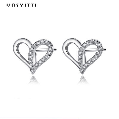7.7x9.5mm 1.1g Sterling Silver Heart Earrings Platinum ont plaqué les baisses argentées d'oreille