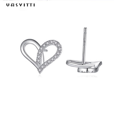 7.7x9.5mm 1.1g Sterling Silver Heart Earrings Platinum ont plaqué les baisses argentées d'oreille
