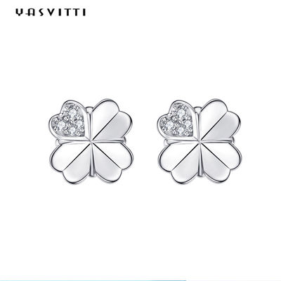 ODM de Sterling Silver Earrings des boucles d'oreille 925 de goujon de trèfle de la feuille 0.07oz quatre de 0.7cm