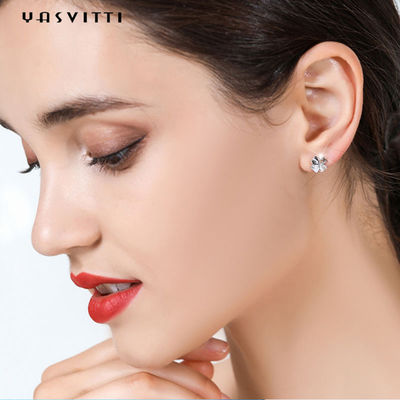 ODM de Sterling Silver Earrings des boucles d'oreille 925 de goujon de trèfle de la feuille 0.07oz quatre de 0.7cm
