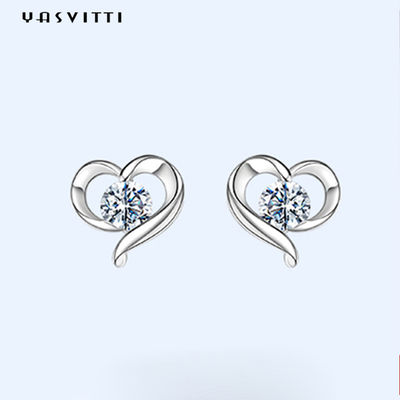 blanc 925 Sterling Silver Stud d'ODM de 2.87g 0.39in Sterling Silver Heart Stud Earrings