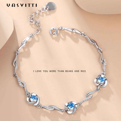 bracelet bleu de fausse pierre de 7.3in 5.2g Sterling Silver Jewelry Bracelets D.C.A. CZ