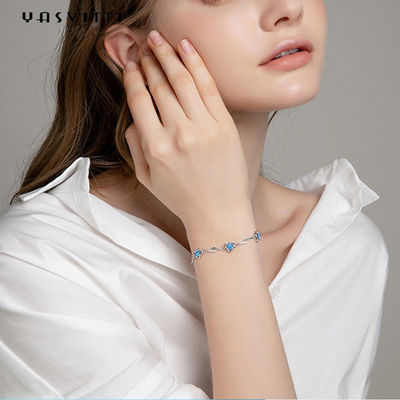 bracelet bleu de fausse pierre de 7.3in 5.2g Sterling Silver Jewelry Bracelets D.C.A. CZ