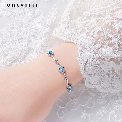 bracelet bleu de fausse pierre de 7.3in 5.2g Sterling Silver Jewelry Bracelets D.C.A. CZ