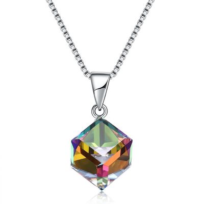 Autrichienne argentée Crystal Love Cube Necklace de la femme 925 de Sugar Cube Pendant Clavicle Chain