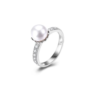 15.8mm fiancée Sterling Silver Ring d'ODM de Diamond Ring formée par perle de 1,38 grammes