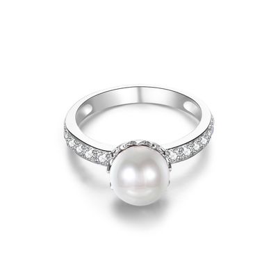 15.8mm fiancée Sterling Silver Ring d'ODM de Diamond Ring formée par perle de 1,38 grammes